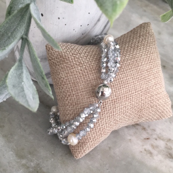 Silver Pearl Beaded Magnetic Multi Strand Bracelet - Picture 4 of 7